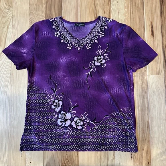 T-C Fashion Co-Ord Purple, White and Black with Gold Glitter Top and Maxi Skirt - Picture 8 of 12